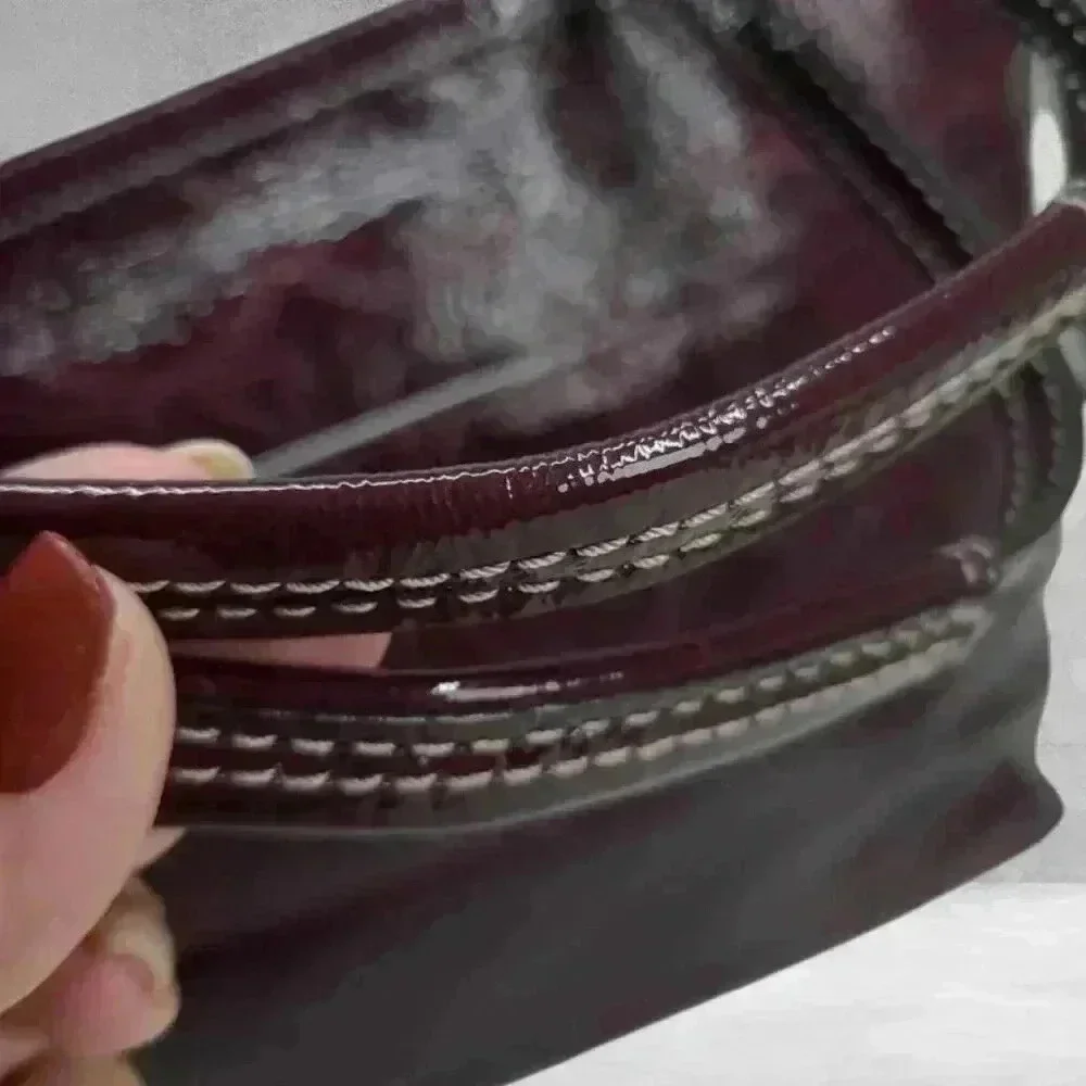 COACH Plum/ Burgundy Signature Patent Leather Tote - Picture 8 of 12